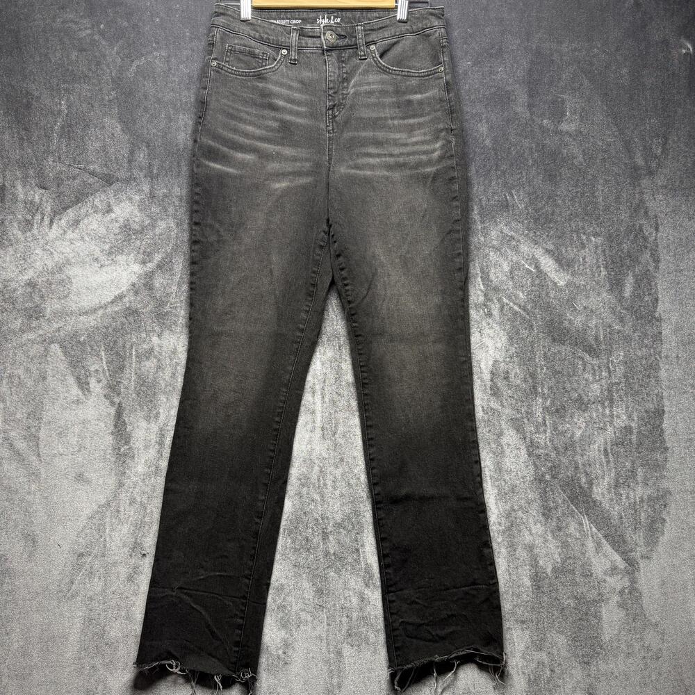 Style & Co Jeans Womens 6 Gray High Rise Straight Crop Distressed Denim Pants